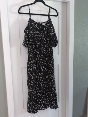 Whistles Black Midi Dress with Cream Floral Print